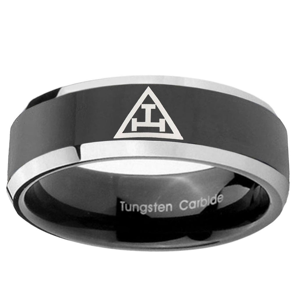 5mm Masonic Triple Bevels Glossy Black 2 Tone Tungsten Ring