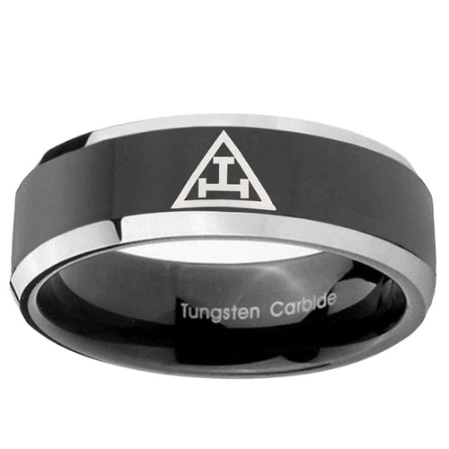 10mm Masonic Triple Beveled Glossy Black 2 Tone Tungsten Custom Ring for Men