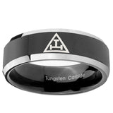 5, 8mm Masonic Triple Beveled Edge Glossy Black 2 Tone Tungsten Carbide Mens Ring