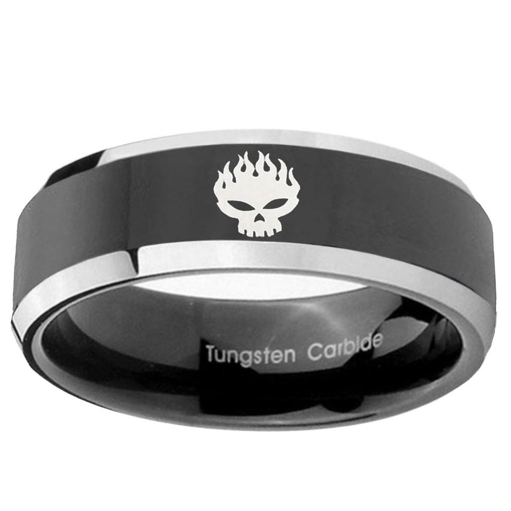 10mm Offspring Beveled Edge Glossy Black 2 Tone Tungsten Ring