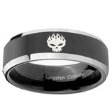 5, 8mm Offspring Beveled Edge Glossy Black 2 Tone Tungsten Ring