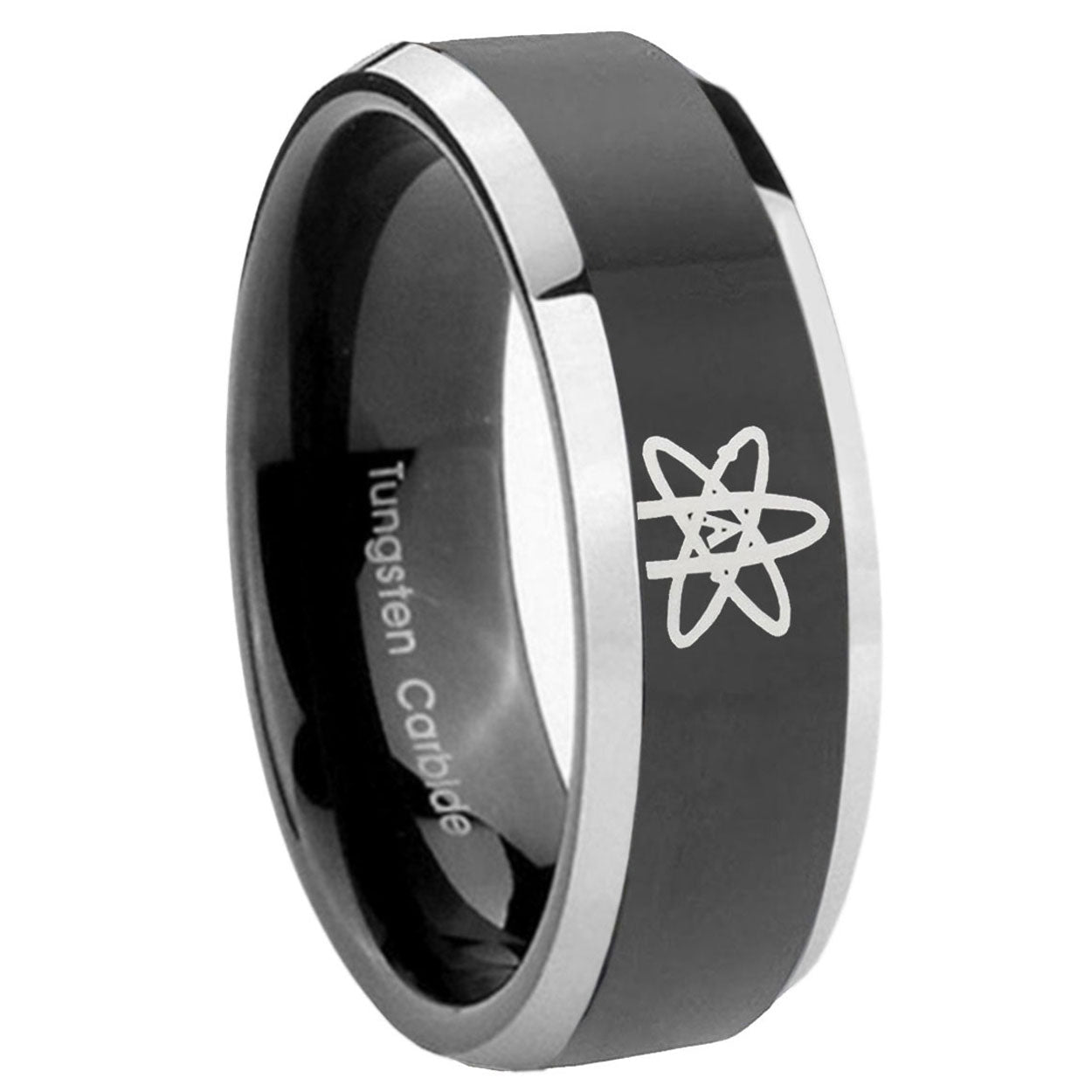 10mm American Atheist Beveled Glossy Black 2 Tone Tungsten Mens Anniversary Ring