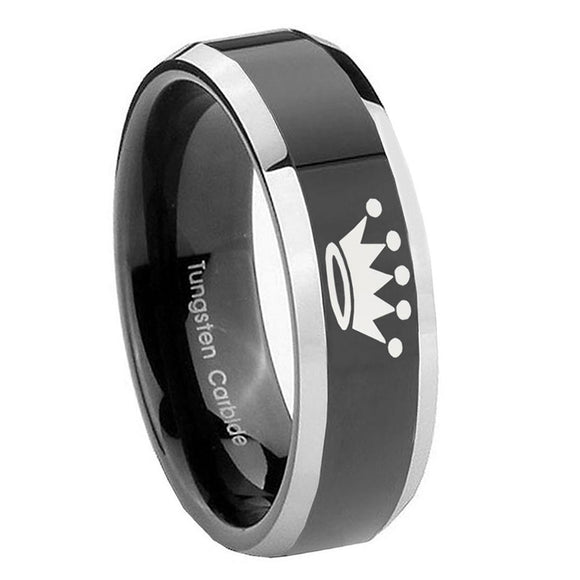 10mm-Crown-Beveled-Edges-Glossy-Black-2-Tone-Tungsten-Mens-Anniversary-Ring