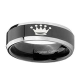 8mm-Crown-Beveled-Edges-Glossy-Black-2-Tone-Tungsten-Mens-Ring-Personalized