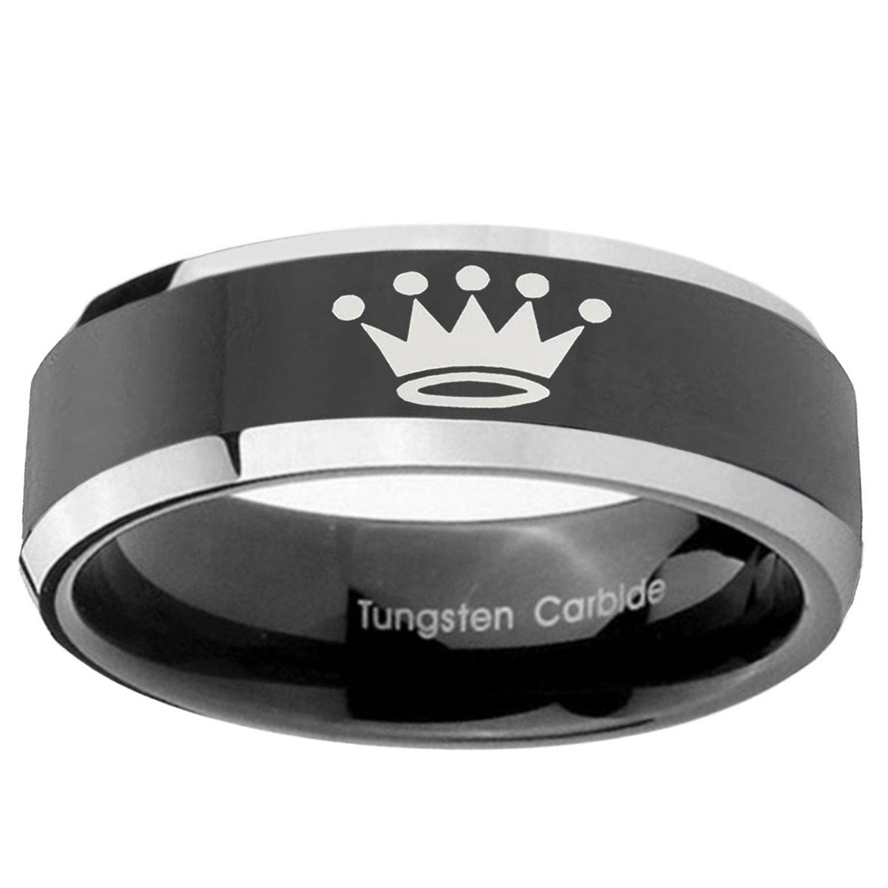 5mm Crown Bevel Glossy Black 2 Tone Tungsten Ring