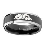 10mm-Flamed-Cross-Beveled-Edges-Glossy-Black-2-Tone-Tungsten-Men's-Bands-Ring