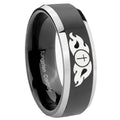 10mm Flamed Cross Beveled Edges Glossy Black 2 Tone Tungsten Men's Bands Ring