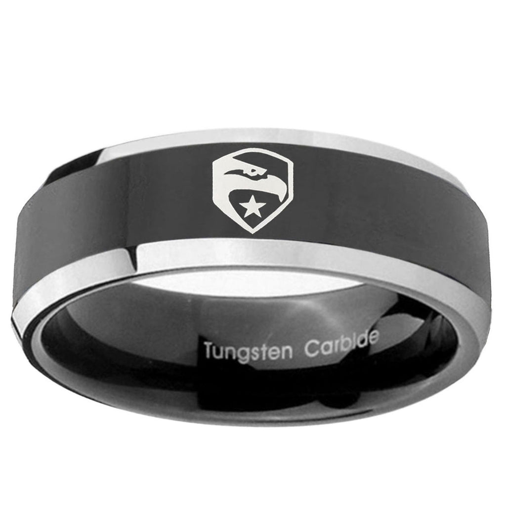 5mm GI Joe Eagle Beveled Glossy Black 2 Tone Tungsten Ring