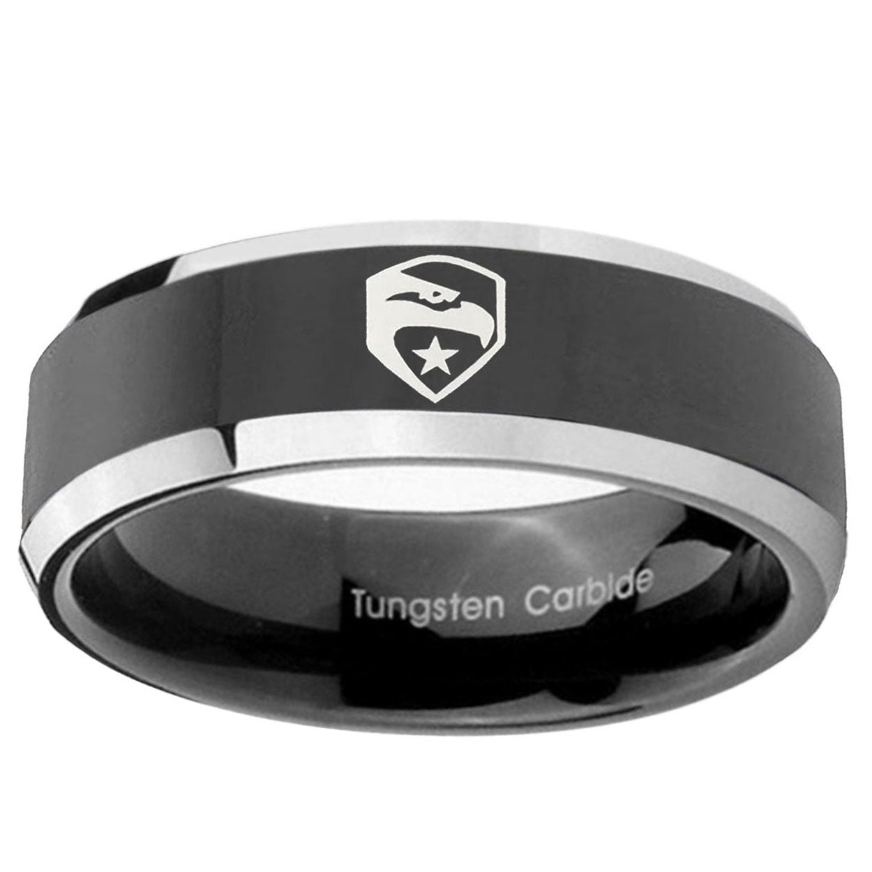 5mm GI Joe Eagle Beveled Glossy Black 2 Tone Tungsten Ring