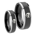 GI Joe Eagle Beveled Edges Glossy Black 2 Tone Tungsten Mens Set Rings