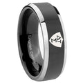 10mm Greek CTR Beveled Edges Glossy Black 2 Tone Tungsten Men's Engagement Band