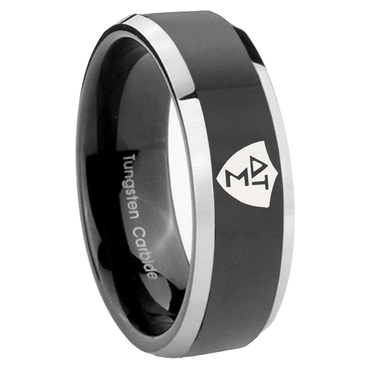 10mm Greek CTR Beveled Edges Glossy Black 2 Tone Tungsten Men's Engagement Band