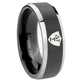 8mm Greek CTR Beveled Edges Glossy Black 2 Tone Tungsten Personalized Ring