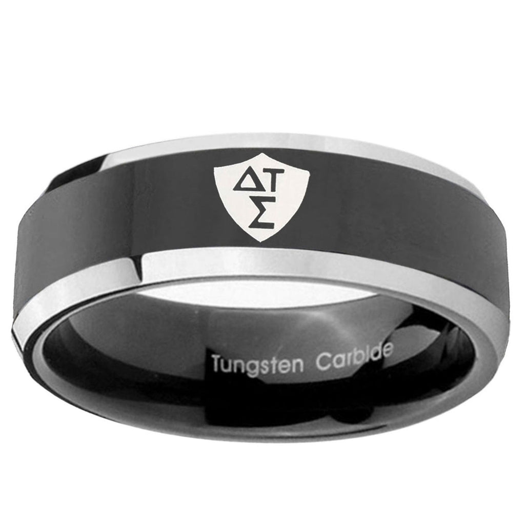 5mm Greek CTR Beveled Glossy Black 2 Tone Tungsten Ring