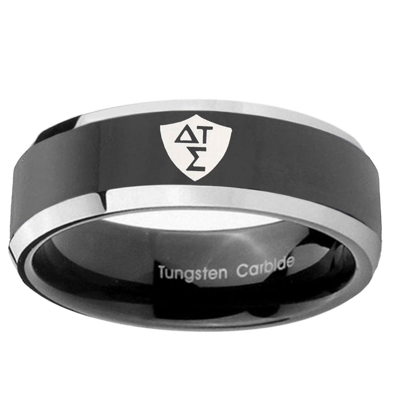 5mm Greek CTR Beveled Glossy Black 2 Tone Tungsten Ring
