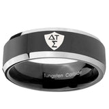 10mm Greek CTR Beveled Edge Glossy Black 2 Tone Tungsten Men's Engagement Band