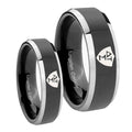 Greek CTR Beveled Edges Glossy Black 2 Tone Tungsten Bridal Set Ring