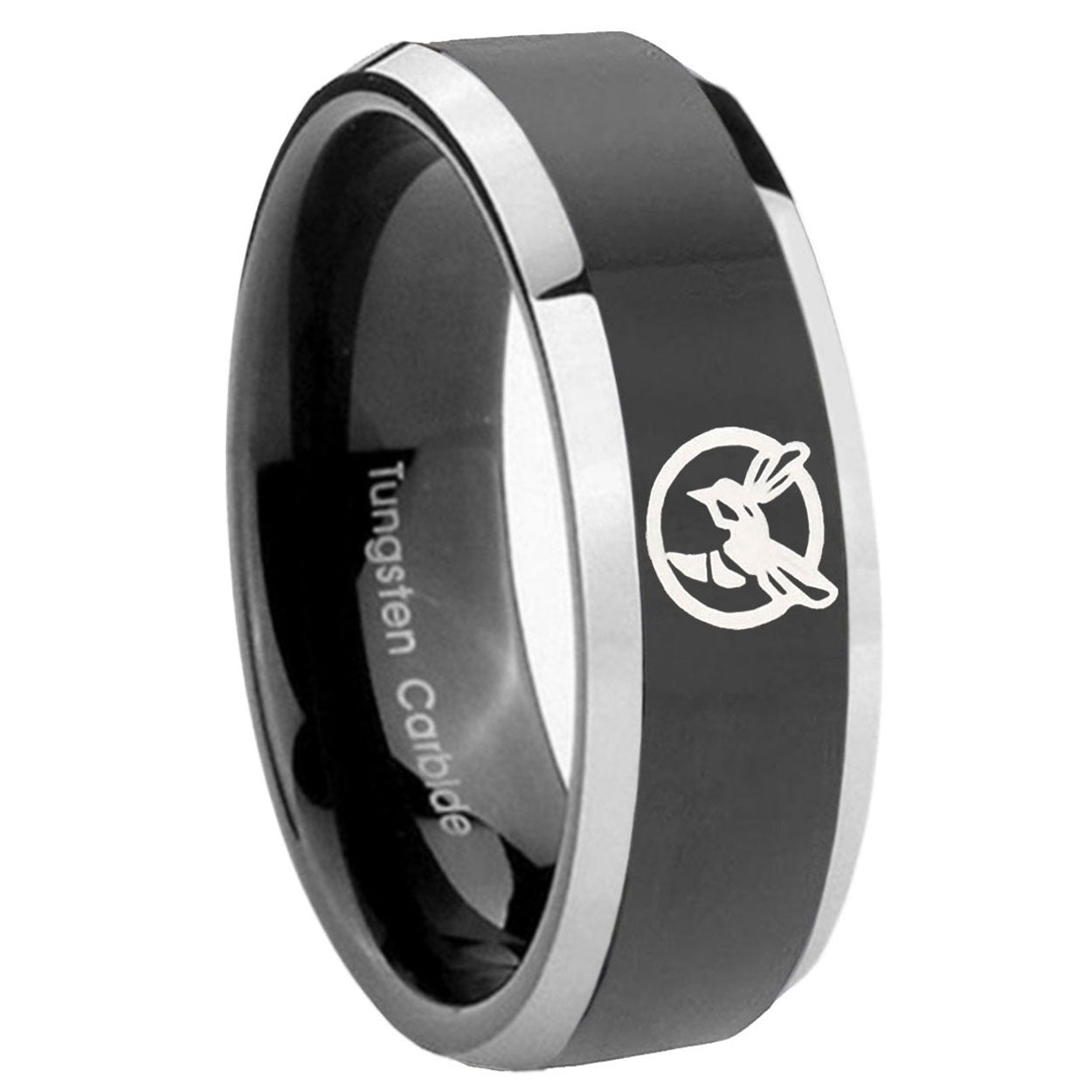 10mm Honey Bee Beveled Edges Glossy Black 2 Tone Tungsten Mens Engagement Ring