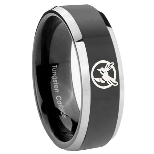 10mm Honey Bee Beveled Edges Glossy Black 2 Tone Tungsten Mens Engagement Ring