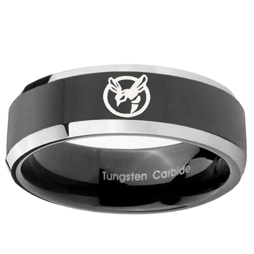 10mm Honey Bee Beveled Edge Glossy Black 2 Tone Tungsten Mens Engagement Ring