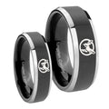 Honey Bee Beveled Glossy Black 2 Tone Tungsten His Hers Set Rings