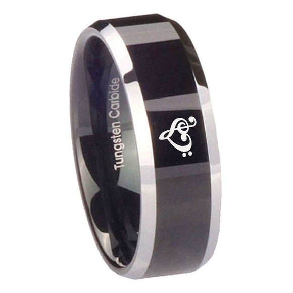 10mm-Music-&-Heart-Beveled-Edges-Glossy-Black-2-Tone-Tungsten-Men's-Band-Ring