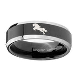 10mm-Horse-Beveled-Edges-Glossy-Black-2-Tone-Tungsten-Men's-Engagement-Ring