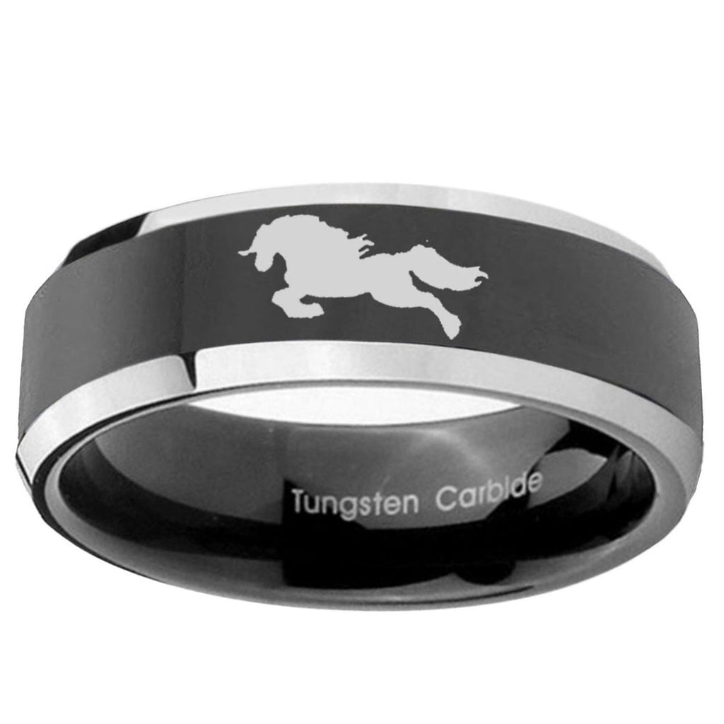 5mm Horse Beveled Edges Glossy Black 2 Tone Tungsten Ring