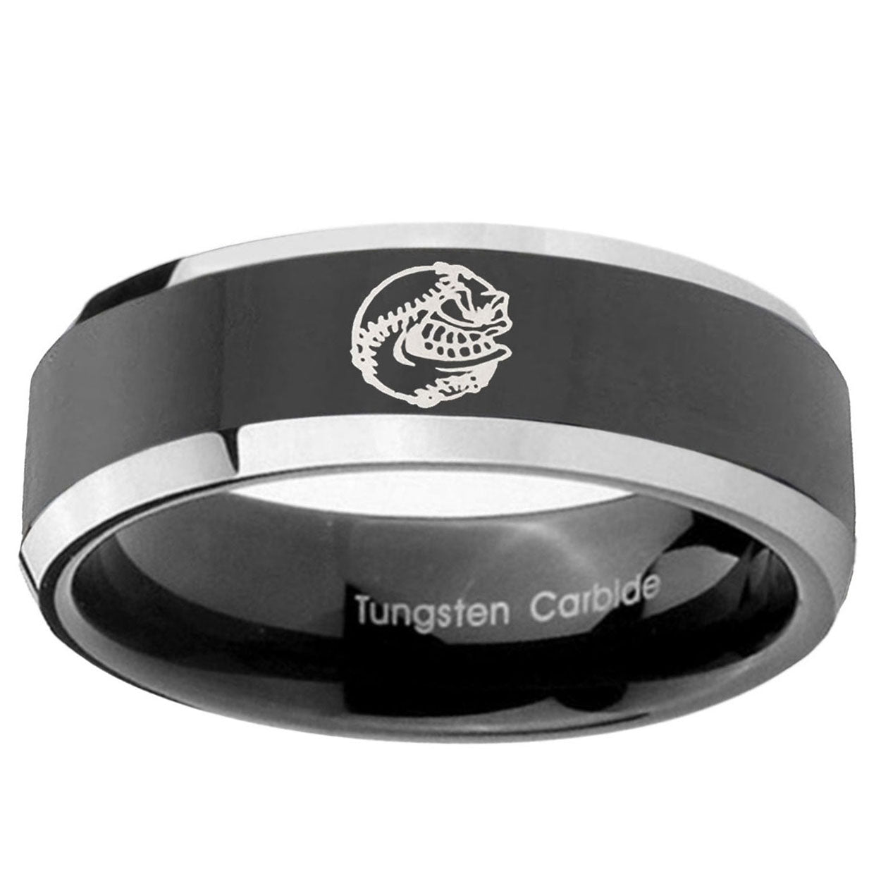 5mm Angry Baseball Bevel Glossy Black 2 Tone Tungsten Ring