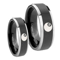 8 Ball Beveled Glossy Black 2 Tone Tungsten Mens Set Ring