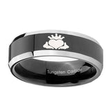 8mm-Claddagh-Design-Beveled-Glossy-Black-2-Tone-Tungsten-Wedding-Bands-Ring