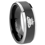 His Hers Claddagh Design Beveled Glossy Black 2 Tone Tungsten Engraving Ring Set