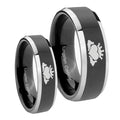 Claddagh Design Beveled Glossy Black 2 Tone Tungsten Bridal Set Rings