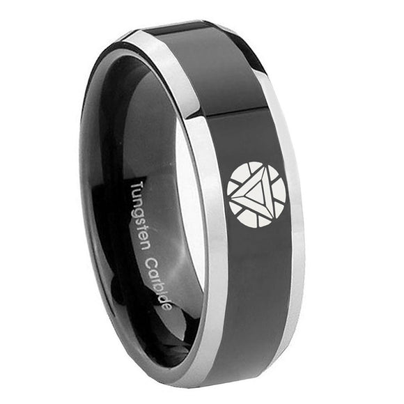 8mm Iron Man Art Reactor Beveled Edge Black Wedding Ring Mens