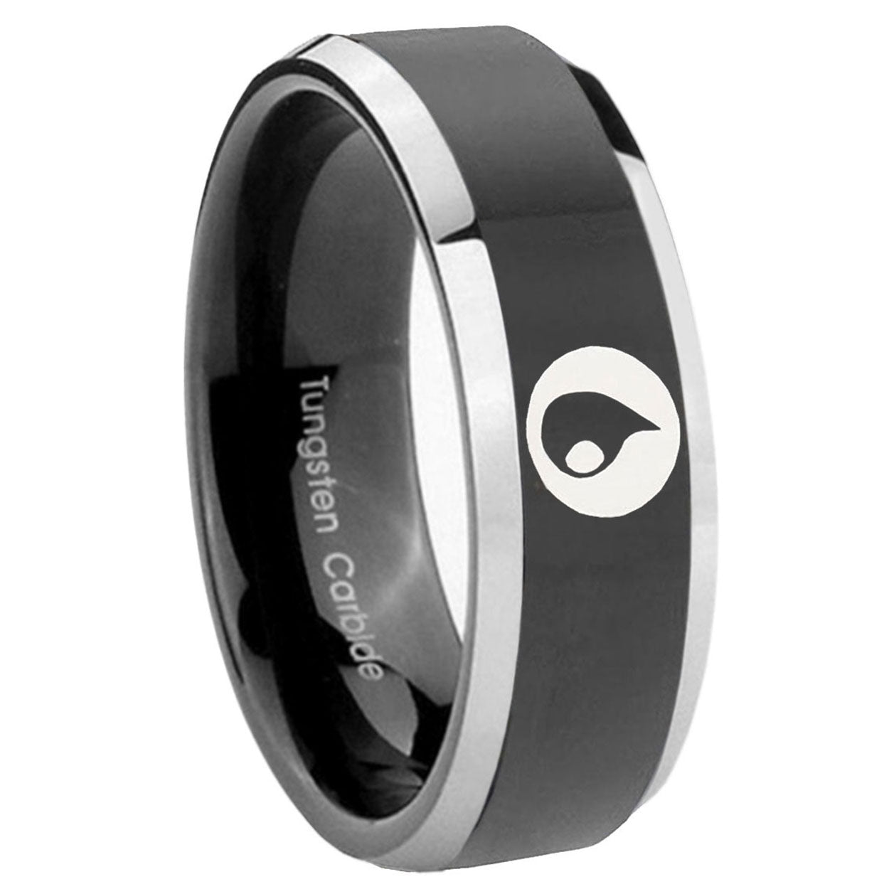 8mm Magic Gathering Bevels Glossy Black 2 Tone Tungsten Ring