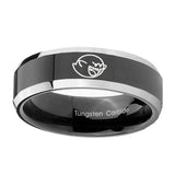 10mm-Mario-Boo-Ghost-Beveled-Glossy-Black-2-Tone-Tungsten-Personalized-Ring
