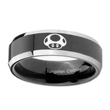 10mm-Mario-Mushroom-Beveled-Edges-Glossy-Black-2-Tone-Tungsten-Promise-Ring