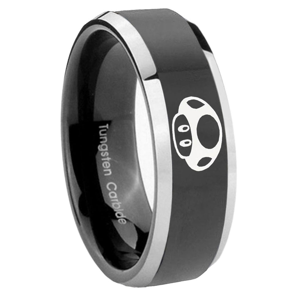 10mm Mario Mushroom Beveled Edges Glossy Black 2 Tone Tungsten Promise Ring