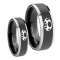 Mario Mushroom Beveled Glossy Black 2 Tone Tungsten Couple Wedding Bands