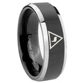 10mm Masonic Yod Beveled Edges Glossy Black 2 Tone Tungsten Rings for Men