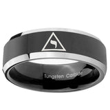 10mm Masonic Yod Beveled Edge Glossy Black 2 Tone Tungsten Rings for Men
