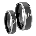 Masonic Yod Beveled Glossy Black 2 Tone Tungsten Couple Band Set