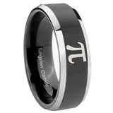 8mm Math Pi Beveled Edges Glossy Black 2 Tone Tungsten Carbide Mens Bands Ring
