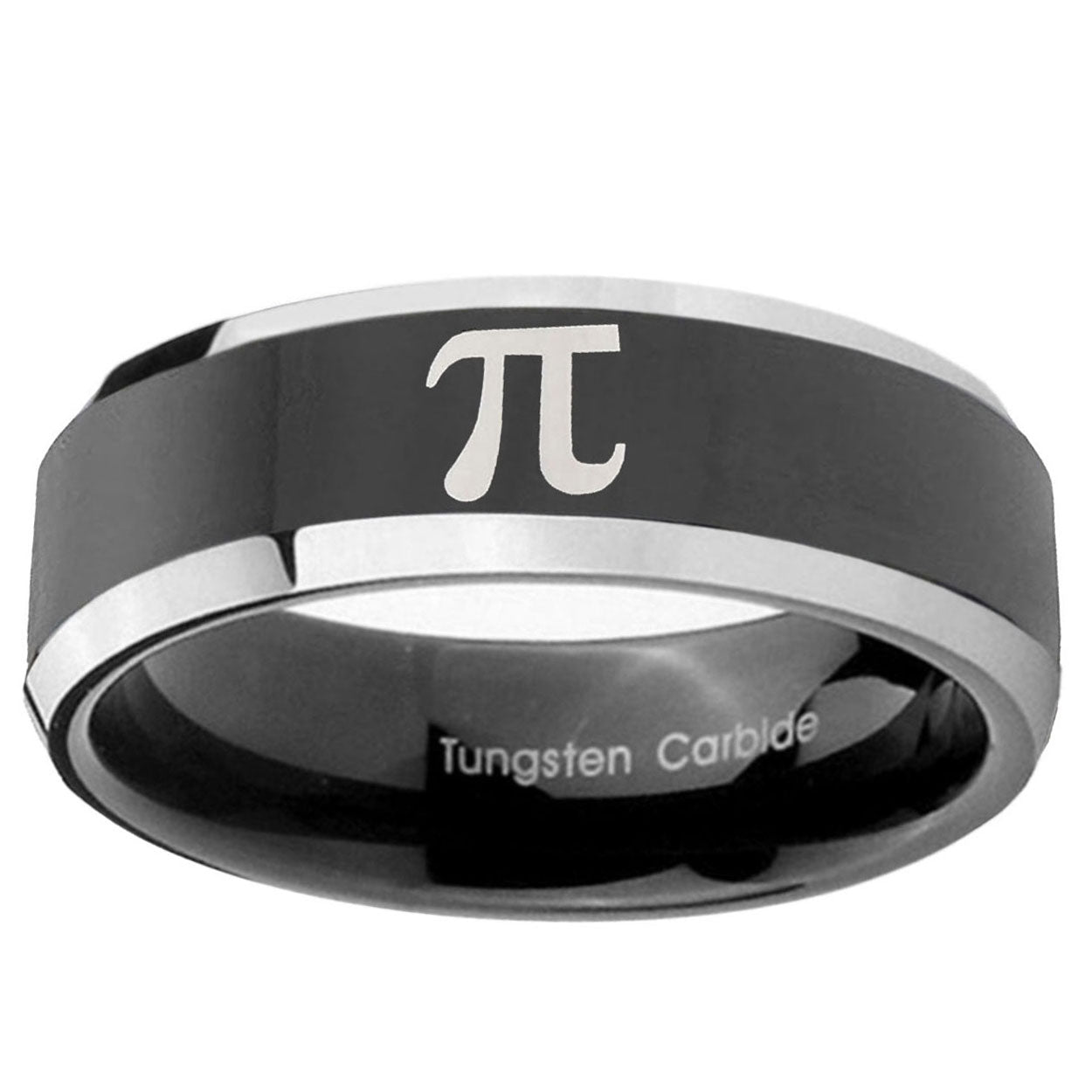 5mm Math Pi Beveled Edges Glossy Black 2 Tone Tungsten Band