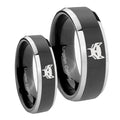 Maximal Beveled Glossy Black 2 Tone Tungsten Promise Ring Set