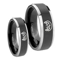 Metroid Beveled Glossy Black 2 Tone Tungsten Couples Ring Set
