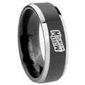 10mm Mountain Dew Beveled Glossy Black 2 Tone Tungsten Wedding Engagement Ring