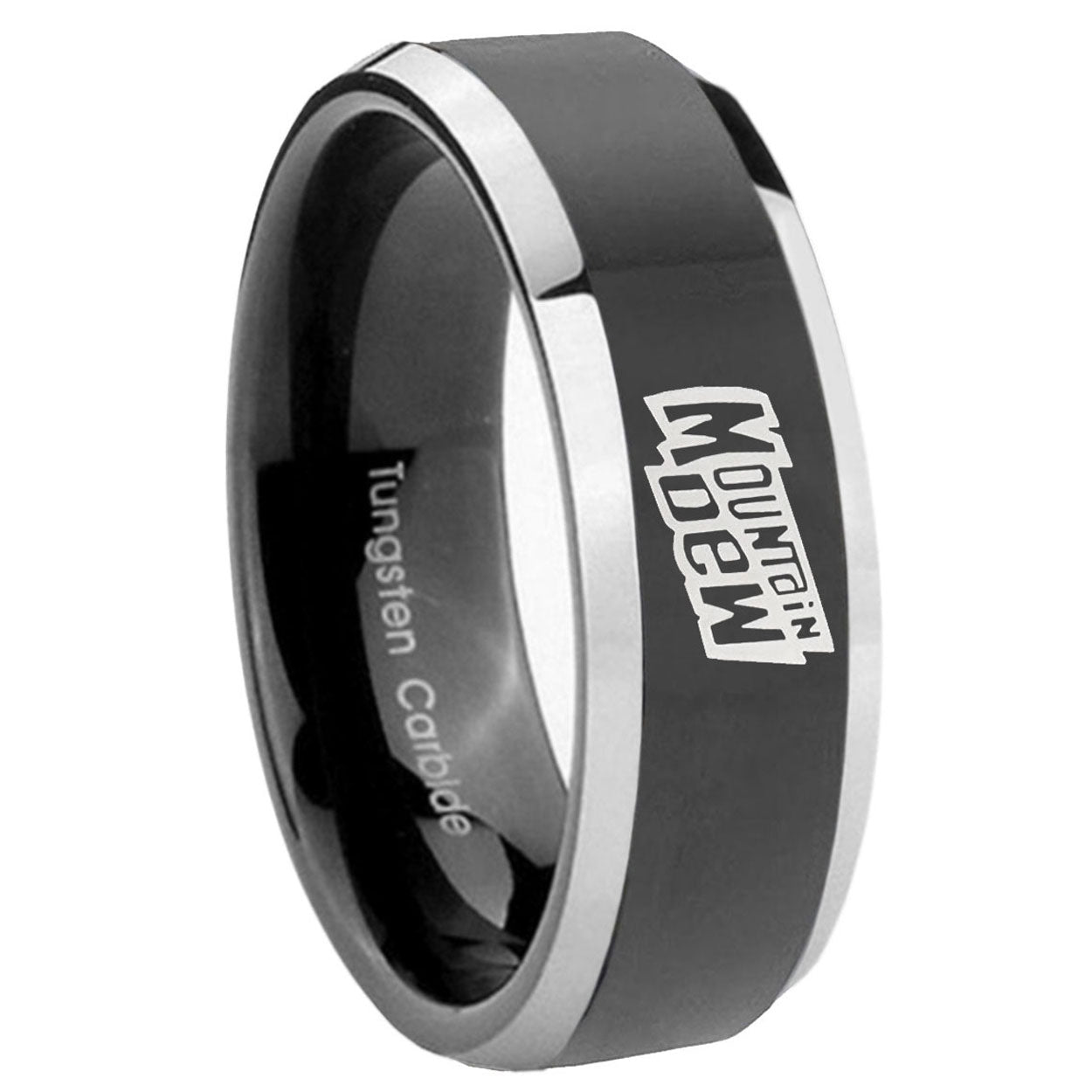 10mm Mountain Dew Beveled Glossy Black 2 Tone Tungsten Wedding Engagement Ring