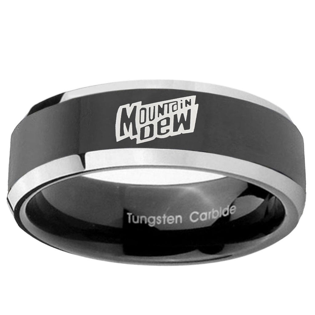 5mm Mountain Dew Beveled Glossy Black 2 Tone Tungsten Ring