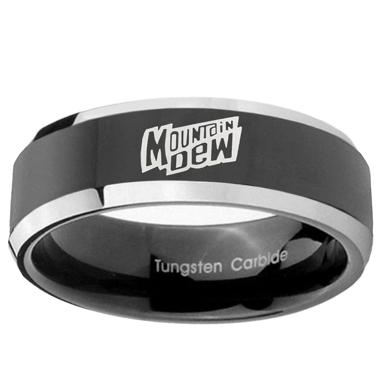 10mm Mountain Dew Beveled Glossy Black 2 Tone Tungsten Ring